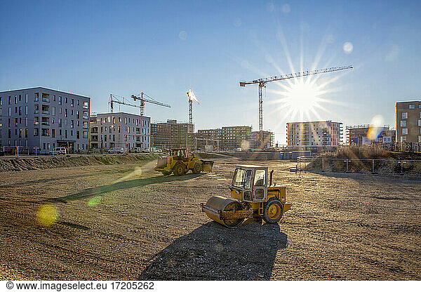 Germany  Bavaria  Munich  Large construction site with cranes