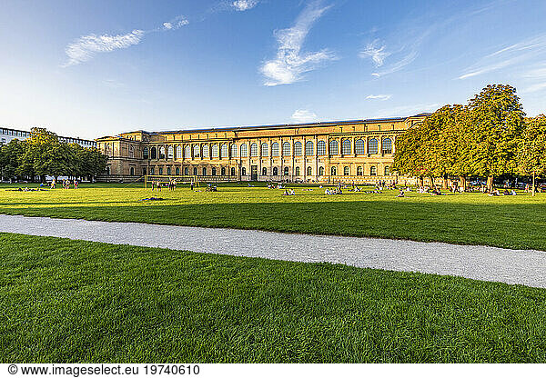 Germany  Bavaria  Munich  Lawn and footpath in front of Alte Pinakothek museum