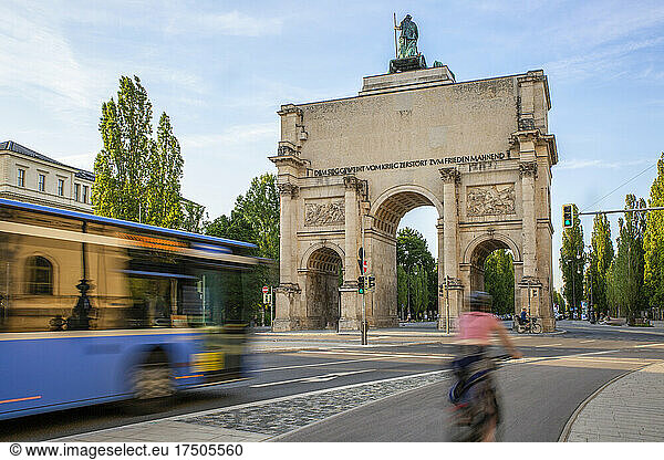 Germany  Bavaria  Munich  Traffic in front of Siegestor gate
