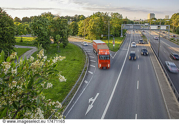 Germany  Bavaria  Munich  Traffic on Mittlerer Ring at dusk