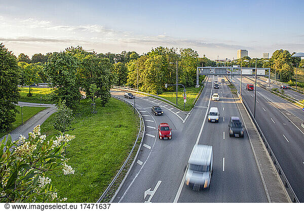Germany  Bavaria  Munich  Traffic on Mittlerer Ring at dusk