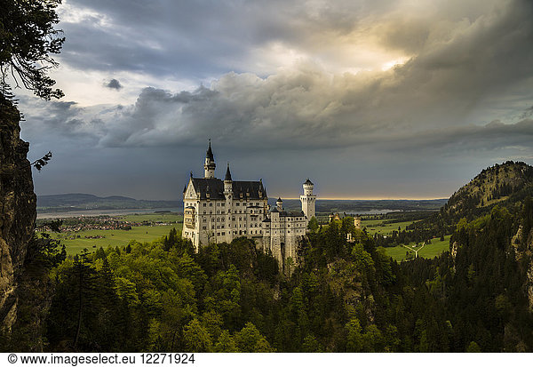 Germany  Bavaria  Neuschwanstein Castle  dramatic cloudy atmosphere