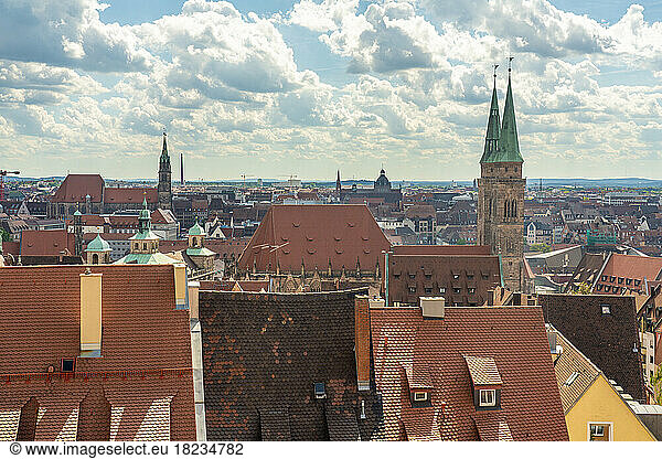 Germany  Bavaria  Nuremberg  Clouds over historic old town