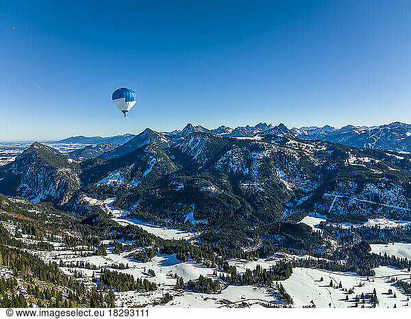 Germany  Bavaria  Oberjoch  Hot air balloon flying over Allgau Alps