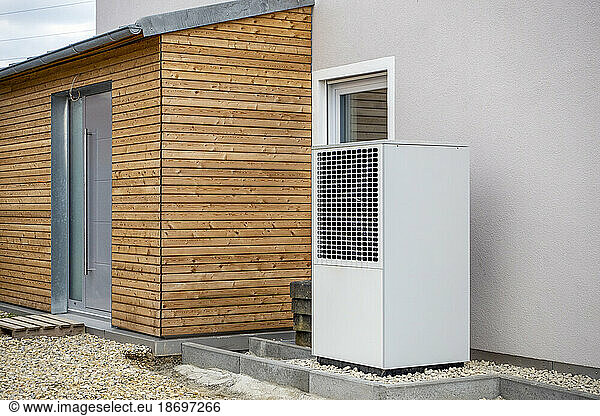 Germany  Bavaria  Odelzhausen  Heat pump outside modern single-family house