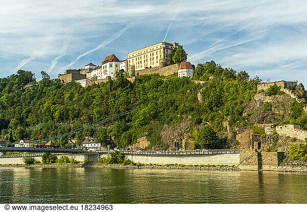 Germany  Bavaria  Passau  Veste Oberhaus fort overlooking Danube river in summer
