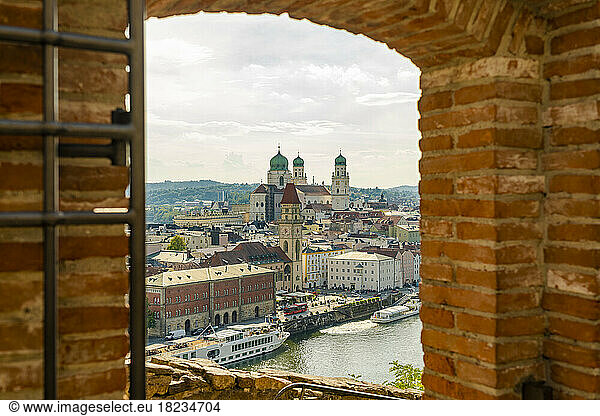 Germany  Bavaria  Passau  View from brick window of Veste Oberhaus fort