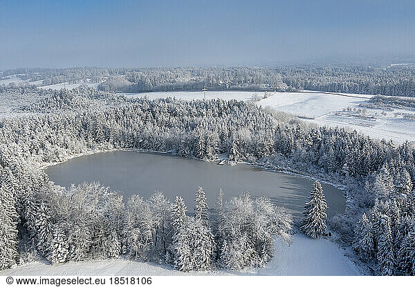 Germany  Bavaria  Scenic view of Kleiner Karpfsee lake in winter