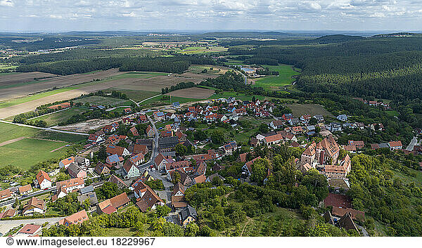 Germany  Bavaria  Spalt  Aerial view of Wernfels Castle and surrounding town