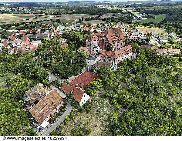 Germany  Bavaria  Spalt  Aerial view of Wernfels Castle and surrounding town