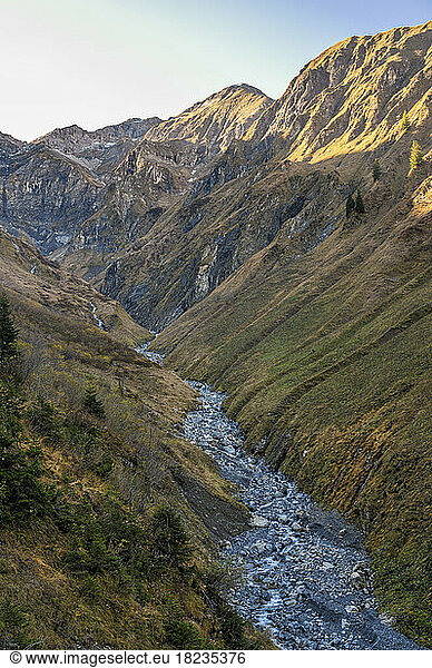 Germany  Bavaria  Stream flowing through Bacher Loch valley in Allgau Alps
