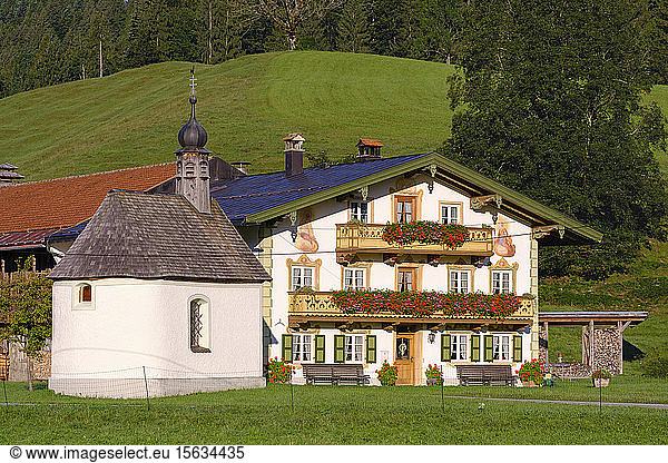 Germany  Bavaria  Upper Bavaria  Isarwinkel  Jachenau  farmhouse with frescoes by FranzÂ Karner