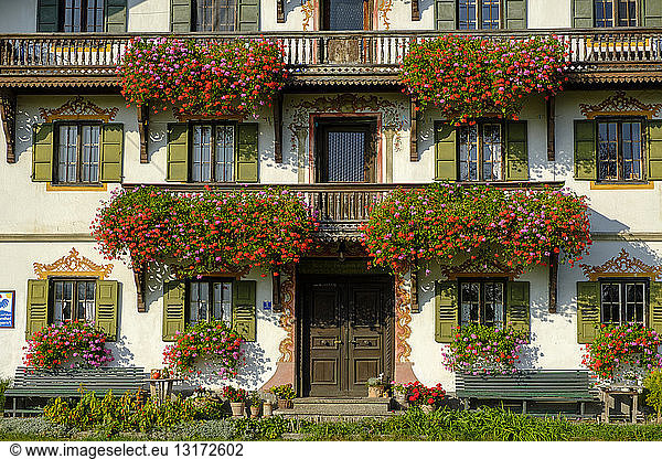 Germany  Bavaria  Upper Bavaria  Leitzach valley  farmhouse and floral decoration