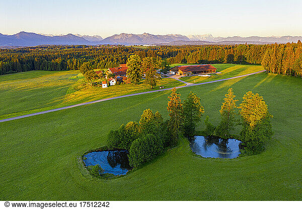 Germany  Bavaria  Upper Bavaria  Tolzer Land  near Eurasburg  Winkl  Fields and fish ponds  aerial view
