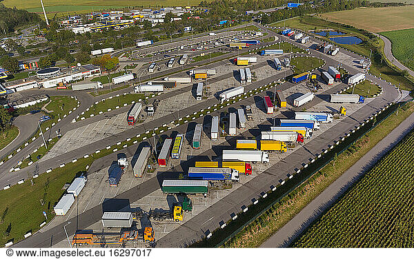 Germany  Bavaria  Vaterstetten  highway service area  top view