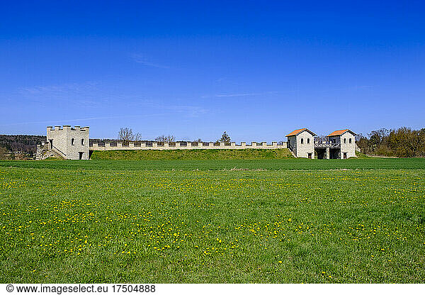 Germany  Bavaria  Walting  Summer meadow in front of Pfunz Roman Fort in Upper Germanic-Rhaetian Limes