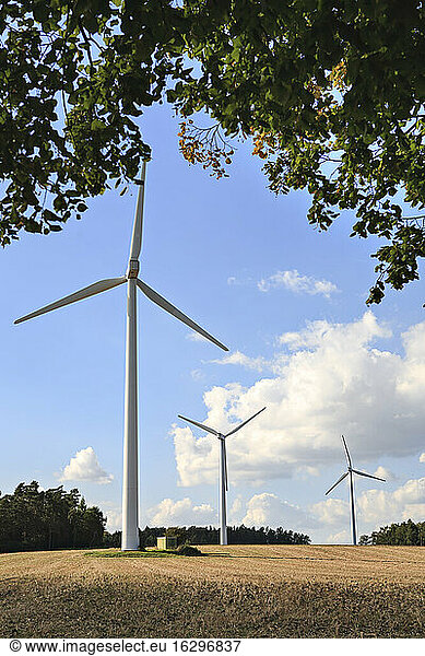 Germany  Bavaria  Wind turbines on a field near Coburg