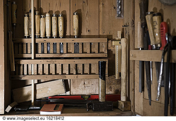 Germany  Bavaria  Work tool at workshop. close up