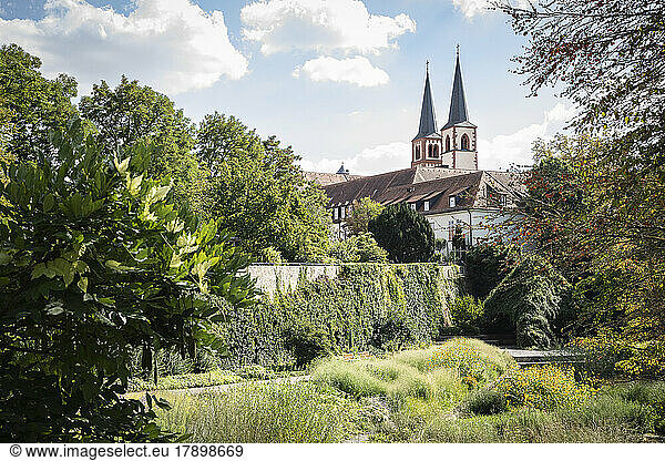 Germany  Bavaria  Wurzburg  Luitpoldgraben park and Caritas Don Bosco buildings
