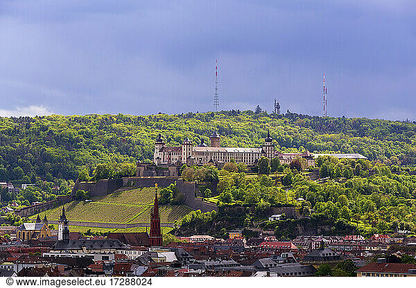 Germany  Bavaria  Wurzburg  View of Marienberg Fortress in spring