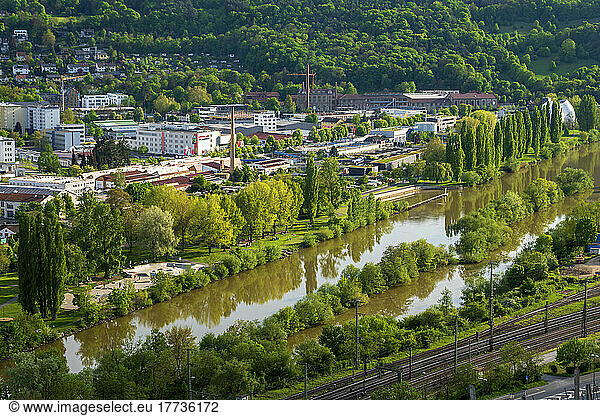 Germany  Bavaria  Wurzburg  View of river Main and Zellerau district in summer