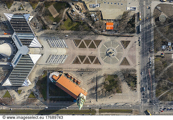 Germany  Berlin  Aerial view of Alexanderplatz and Saint Marys Church