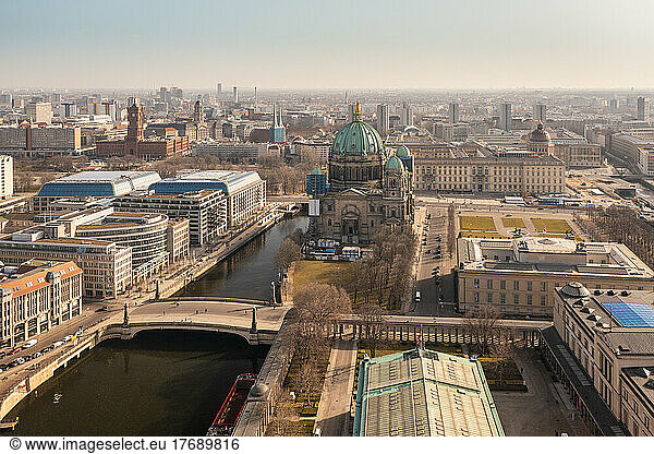 Germany  Berlin  Aerial view of Museum Island with Berlin Cathedral in background