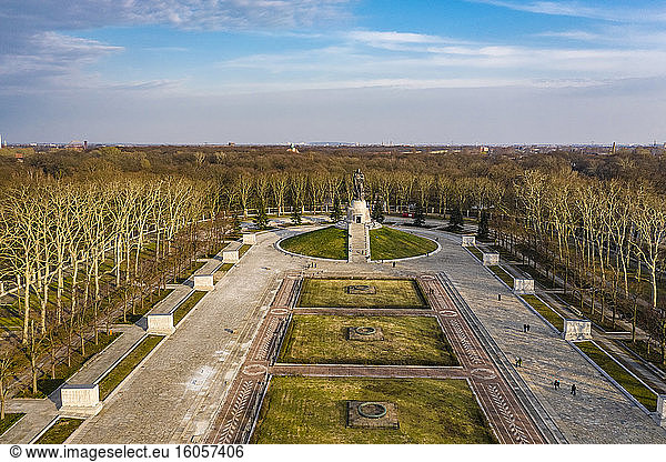 Germany  Berlin  Aerial view of Treptower Park Soviet War Memorial in autumn