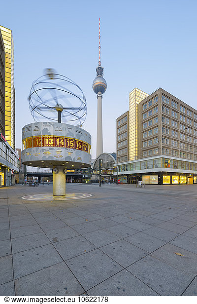 Germany  Berlin  Alexanderplatz  TV tower and Urania World Clock in the morning