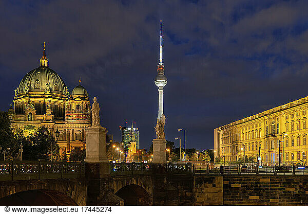Germany  Berlin  Berlin Palace  Berlin Cathedral and Berlin Television Tower at night
