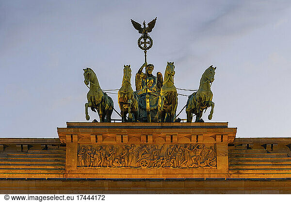 Germany  Berlin  Brandenburg Gate quadriga at dusk