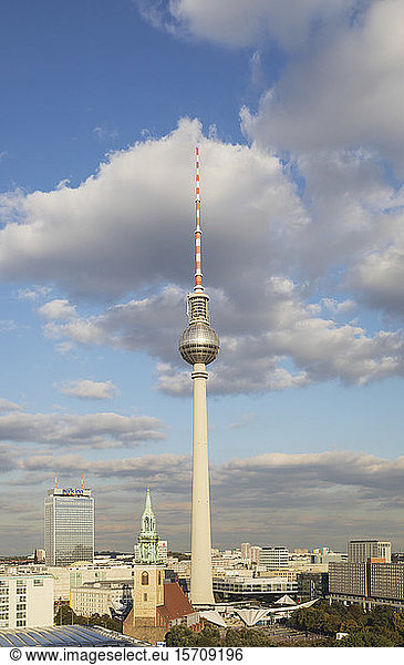 Germany  Berlin  Clouds over Berlin TV Tower and surrounding city buildings