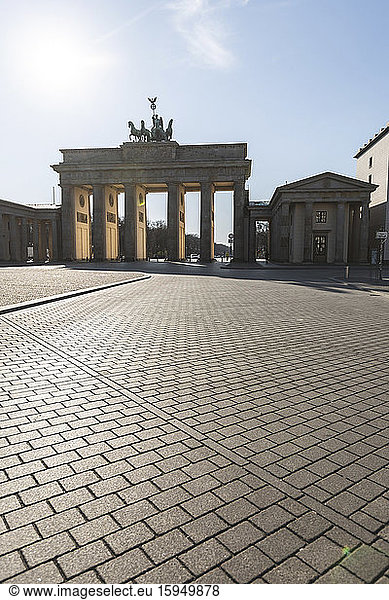 Germany  Berlin  Cobblestone square in front of Brandenburg Gate during COVID-19 epidemic