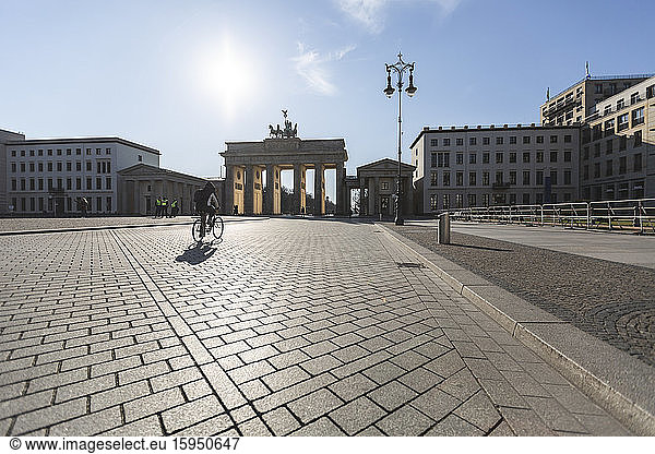 Germany  Berlin  Cobblestone square in front of Brandenburg Gate during COVID-19 epidemic