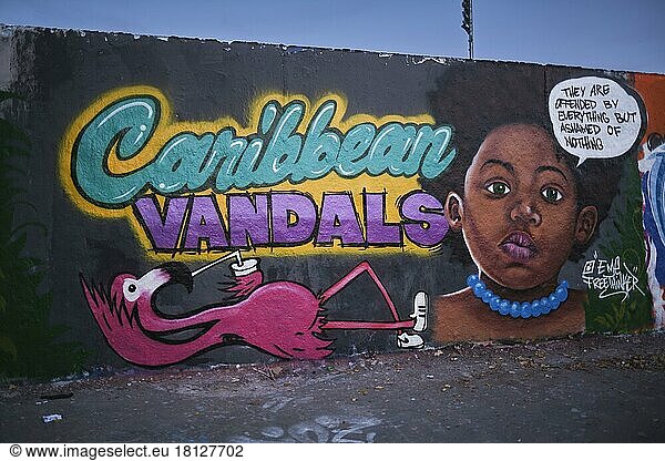 Germany  Berlin  31. 10. 2021  Mauerpark  graffiti wall  Caribbean Vandals  chilling flamingo  by graffiti artist Eme Freethinker  Europe