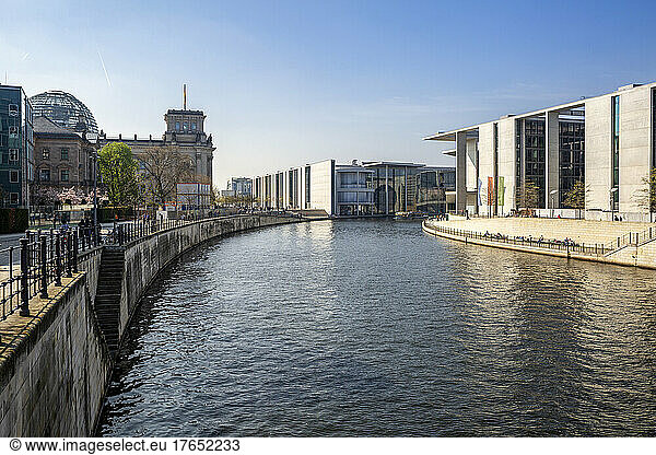 Germany  Berlin  River Spree with Marie-Elisabeth-Luders-Haus and Reichstag building in background