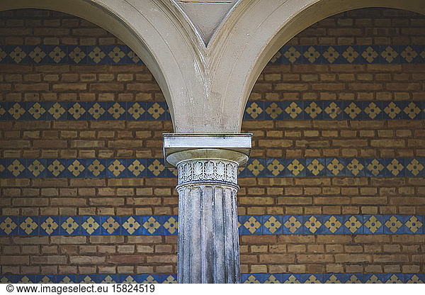 Germany  Brandenburg  Potsdam  Column in front of brick wall of Church of Redeemer