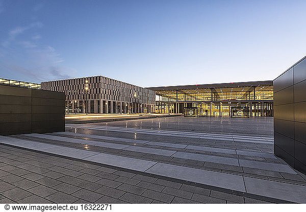 Germany  Brandenburg  view to lighted terminal of Berlin Brandenburg Airport
