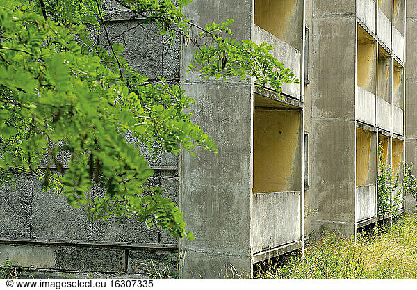 Germany  Brandenburg  Wustermark  Olympic village 1936  facade of decaying concrete tower block