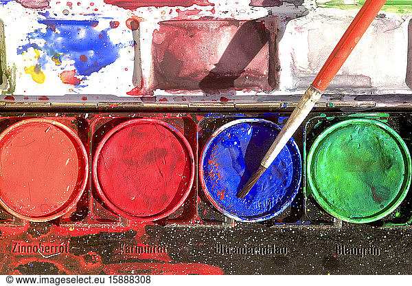 Germany  Close-up of watercolor paints for kids
