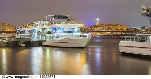 Germany  Cologne  Hohenzollern Bridge  Rhine riverside and excursion boat