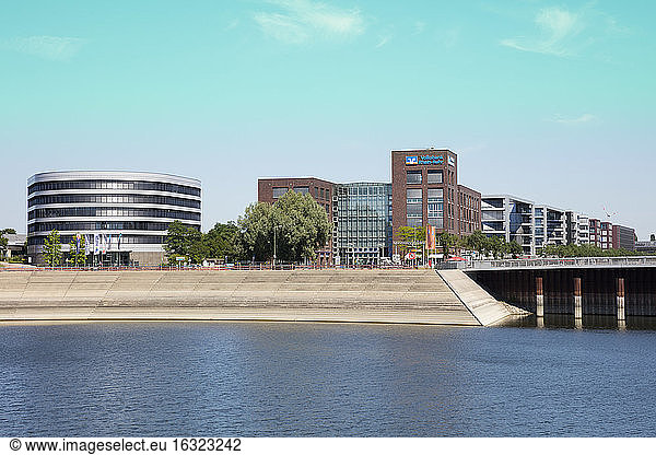 Germany  Duisburg  view to modern office buildings at inner harbour