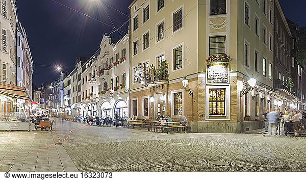 Germany  Dusseldorf  Old town  old houses  pavement restaurant at night