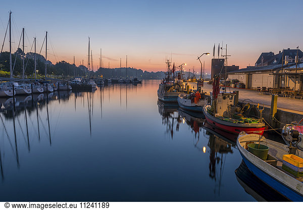 Germany  Eckernfoerde  view to harbour at sunrise