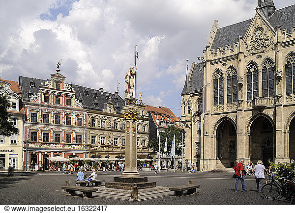 Germany  Erfurt  view to Haus zum breiten Herd  guildhall and town hall at Fish Market Square