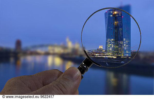 Germany  Frankfurt  European Central Bank under magnifying glass