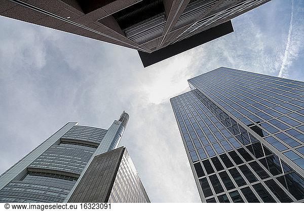 Germany  Frankfurt  office towers at financial district seen from below
