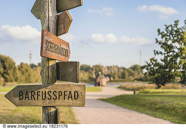 Germany  Hamburg  Directional signpost on Kaltehofe island