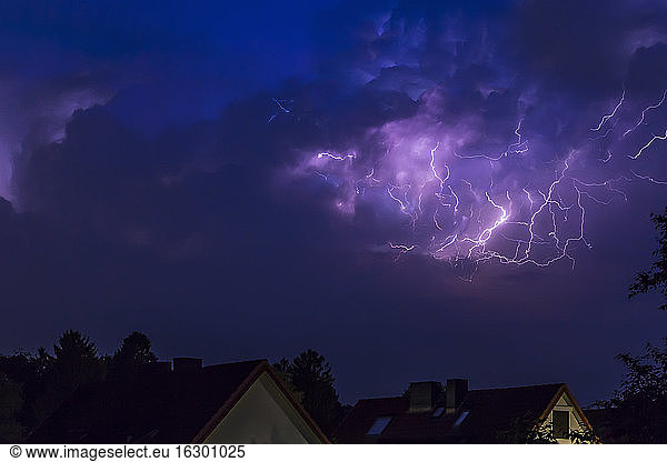Germany  Hamburg  dramatic night sky at heavy thunderstorm