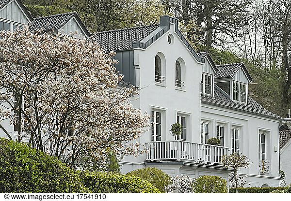 Germany  Hamburg  Facade of white painted villa in Othmarschen